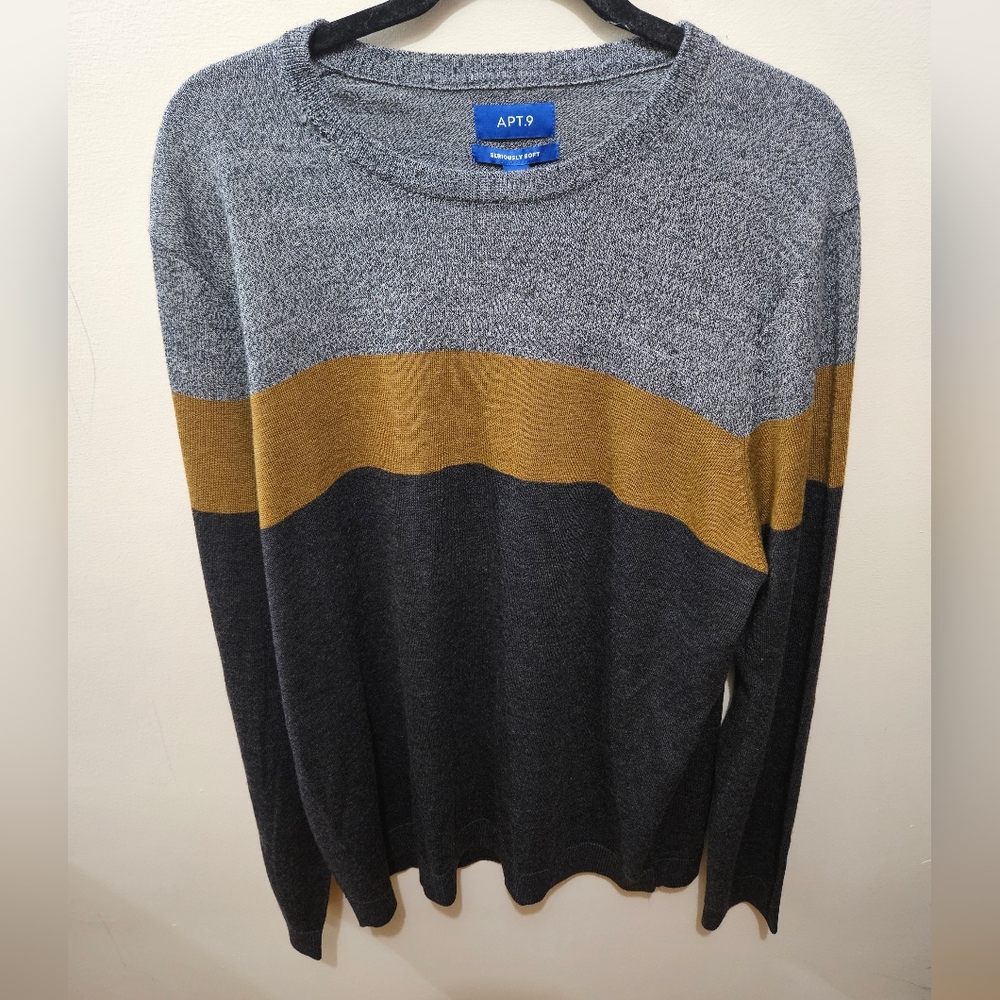 Apt 9 Men's Seriously Soft Gray Gold Crewneck Merino Wool Blend Sweater XL
